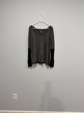 Free People Black and Gray Sweater with Lace Accents